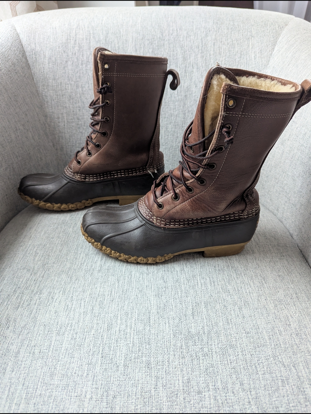 L.L. Bean Brown and Dark Brown Shearling-Lined Waterproof Duck Boots